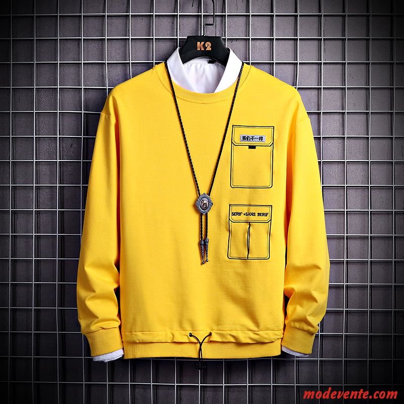 Sweat À Capuche Homme Les Adolescents T-shirt Long Marque De Tendance Mode L'automne Manteau Jaune