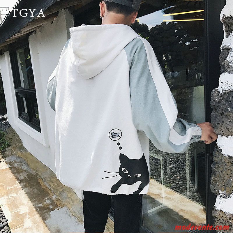 Sweat À Capuche Homme Manteau Dessin Animé Étudiant Baggy L'automne Tendance Blanc