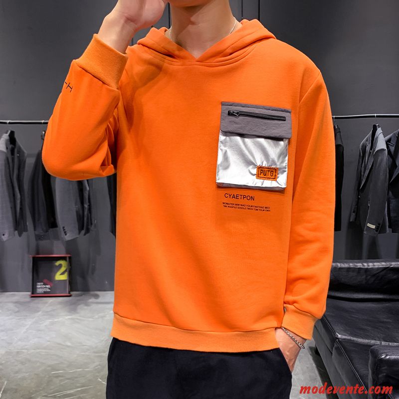 Sweat À Capuche Homme Manteau Personnalité Hip Hop Simple Baggy Tendance Orange