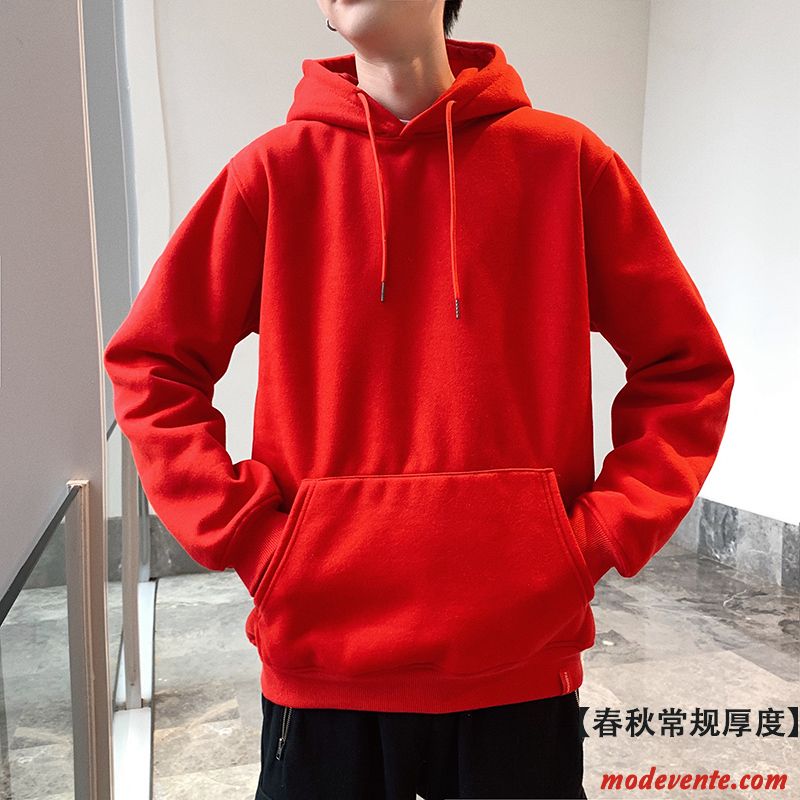 Sweat À Capuche Homme Plus De Velours Décontractée Épaissir Une Veste L'automne Tendance Rouge