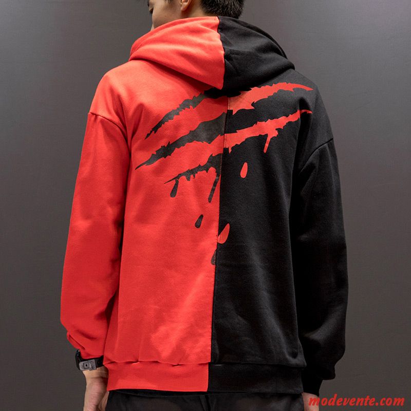 Sweat À Capuche Homme Printemps Longues L'automne Tendance Les Adolescents Baggy Rouge