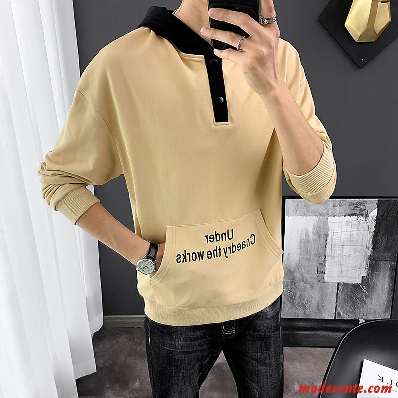 Sweat À Capuche Homme Pullovers Kaki Tendance Les Adolescents Beau Une Veste