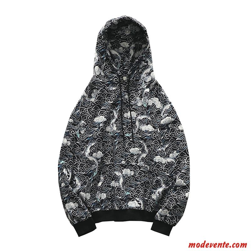 Sweat À Capuche Homme Rue Marque De Tendance Baggy L'automne Graffiti Manteau Noir