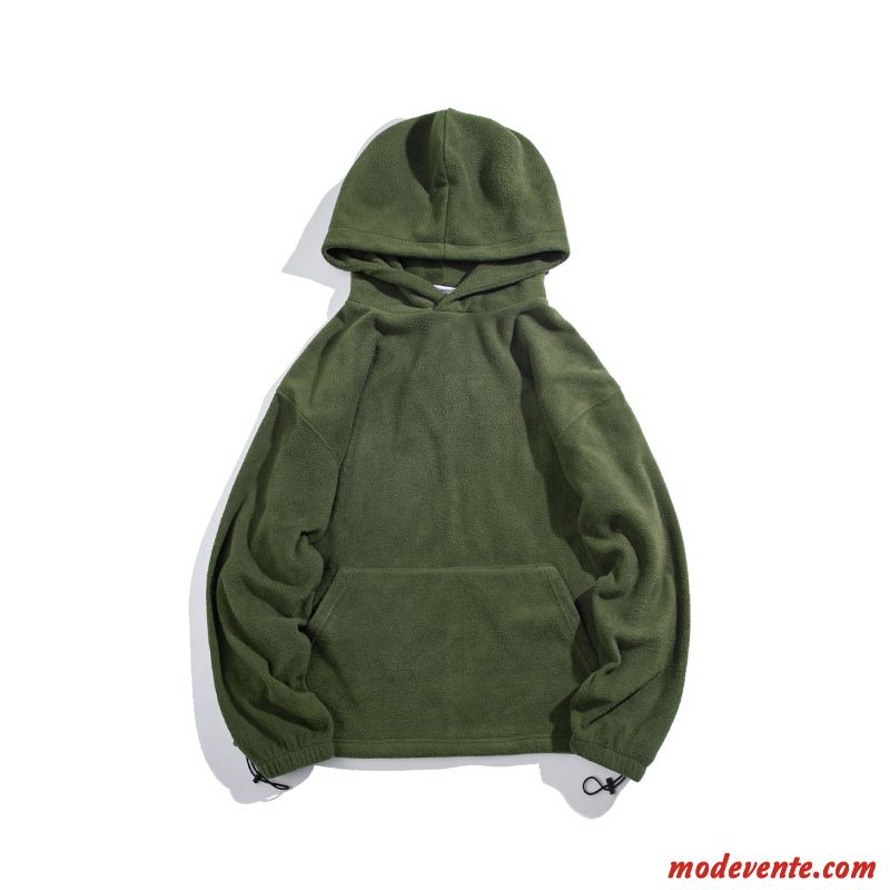 Sweat À Capuche Homme Épaissir Baggy Rétro Plus De Velours Pullovers Marque De Tendance Vert