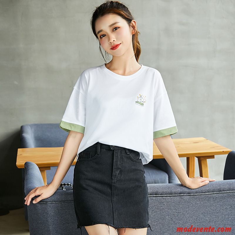 T-shirt Femme Baggy Tendance Une Veste Courte Demi Manche Été Blanc