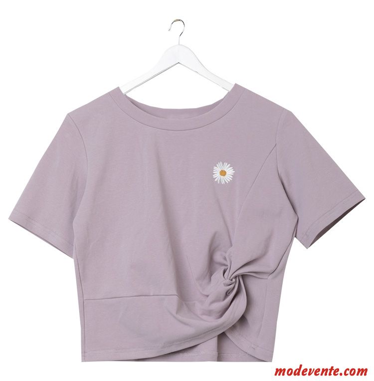 T-shirt Femme Court Tendance Petite Marguerite Haute Cintrée Courte Une Veste Violet
