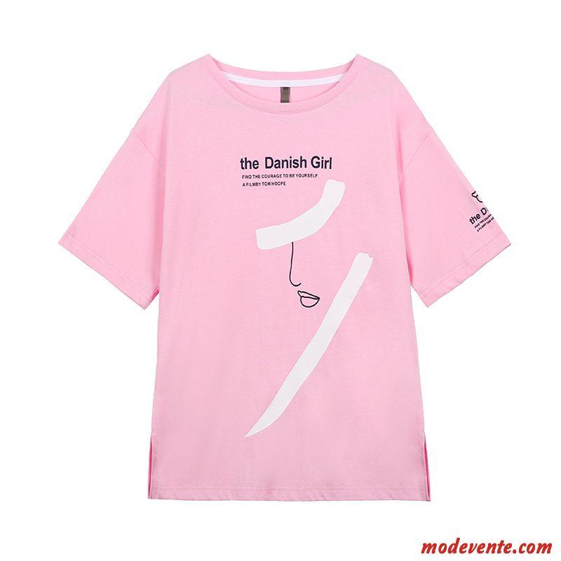 T-shirt Femme Grande Taille Courte Haute Étudiant Junior Fille Rose