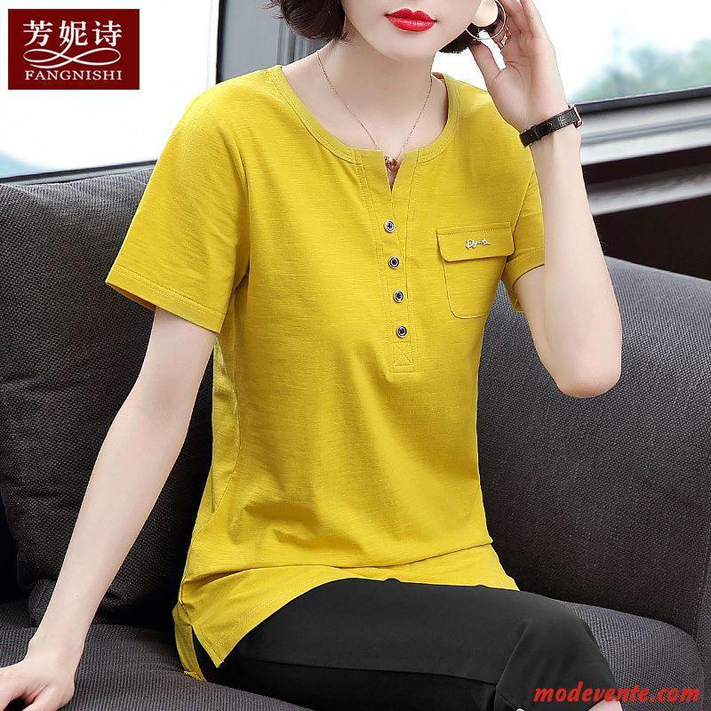 T-shirt Femme Grande Taille Une Veste Longue Été Baggy Coton Bio Jaune