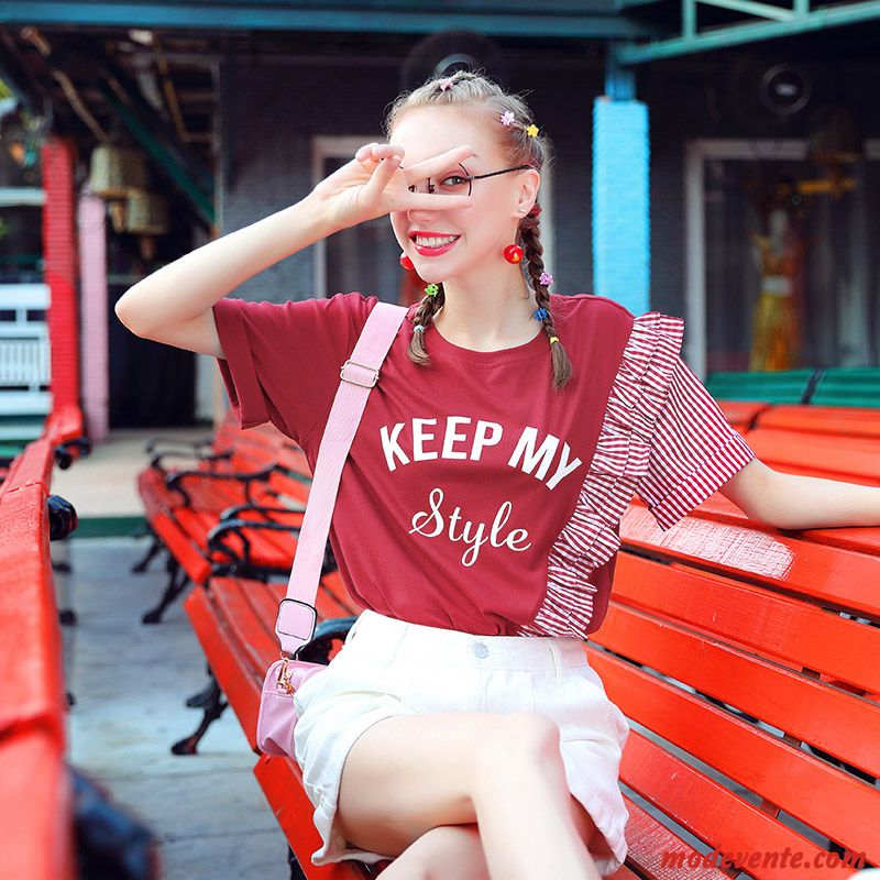 T-shirt Femme Irrégulier Tendance Courte Désign Été Une Veste Rouge