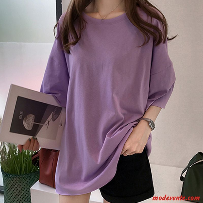 T-shirt Femme Tendance Baggy Longue Ultra Demi Manche Été Rouge Violet