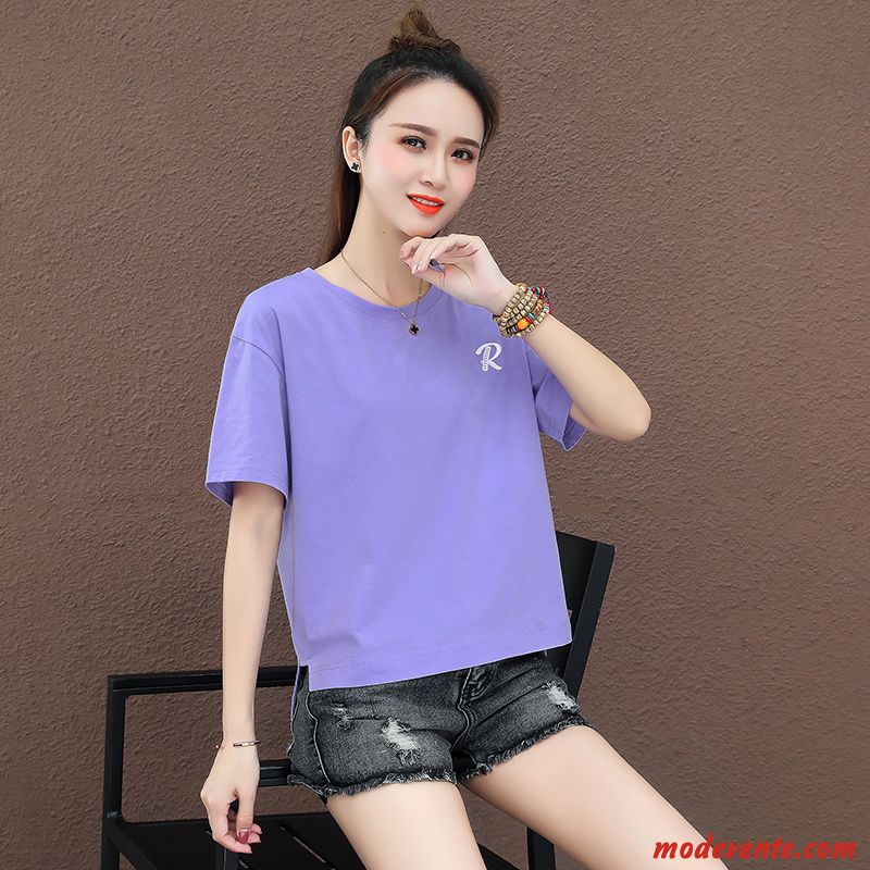 T-shirt Femme Une Veste Haute Baggy Courte Été Mince Violet