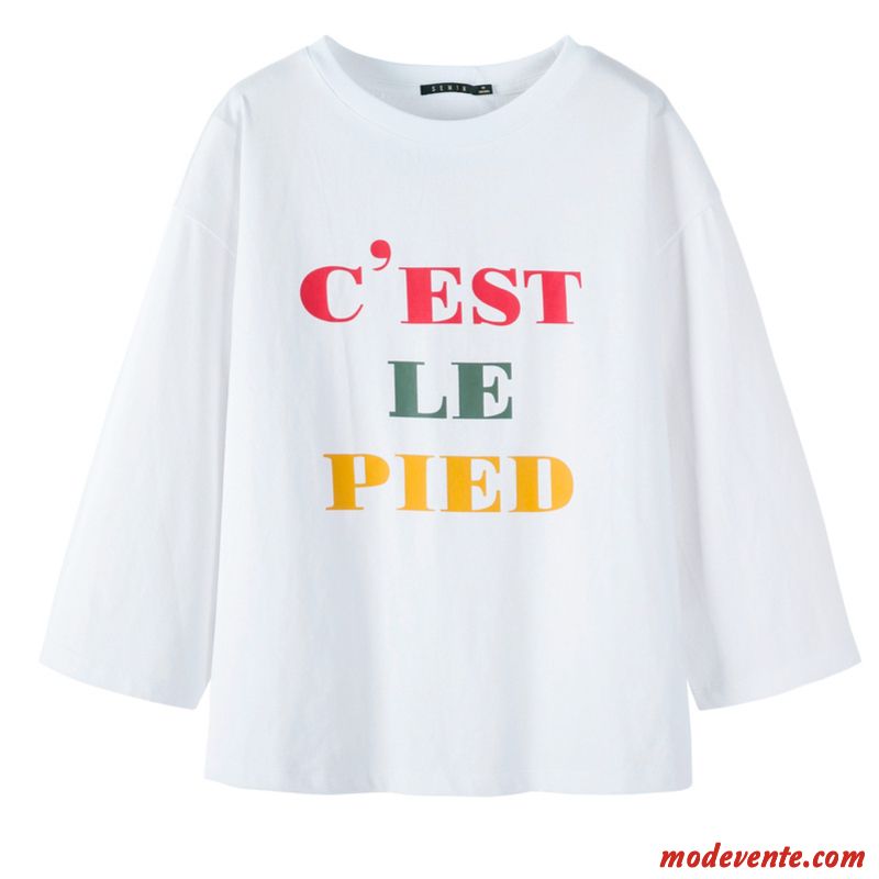 T-shirt Femme Étudiant Printemps Baggy Tendance Manche Une Veste Bleu Blanc