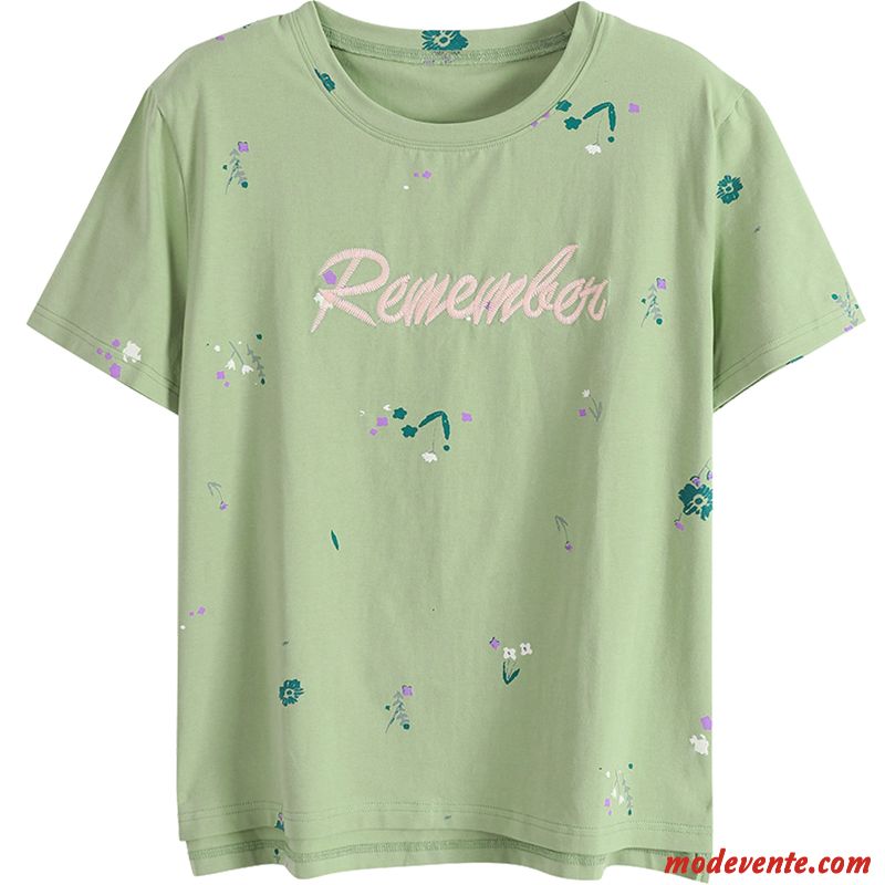 T-shirt Femme Été Bétail Courte Coton Bio Baggy Tendance Vert