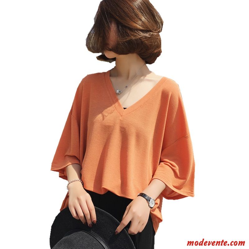 T-shirt Femme Été Courte Gros Tendance Graisse Baggy Pure Orange