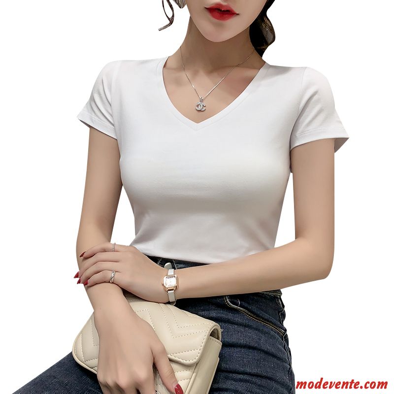 T-shirt Femme Été Courte Une Veste Printemps Tendance Mode Blanc