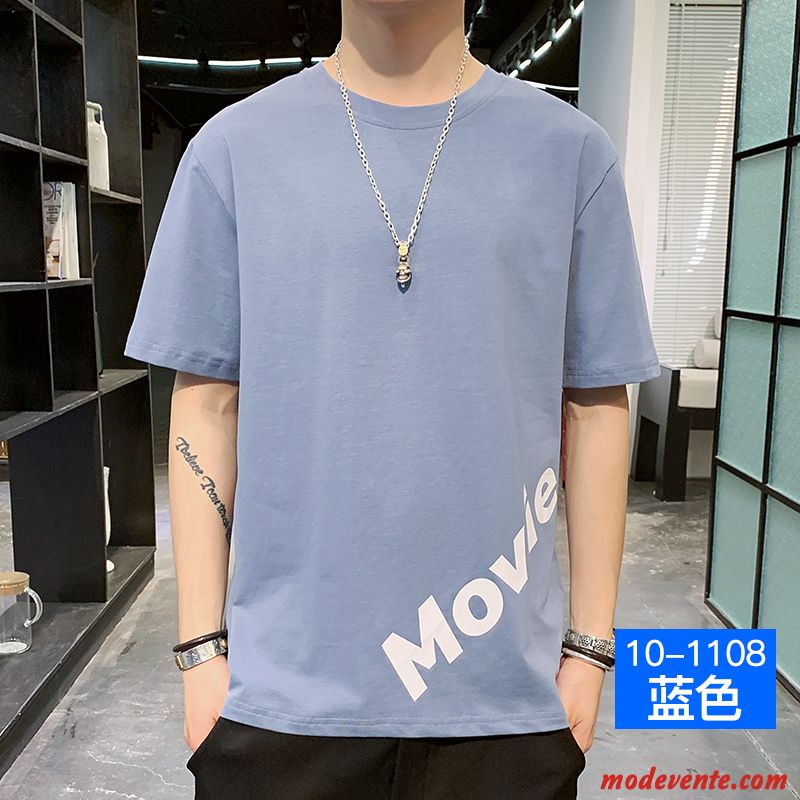 T-shirt Homme Courte Marque De Tendance Baggy Chemise En Bas Demi Manche Été Bleu