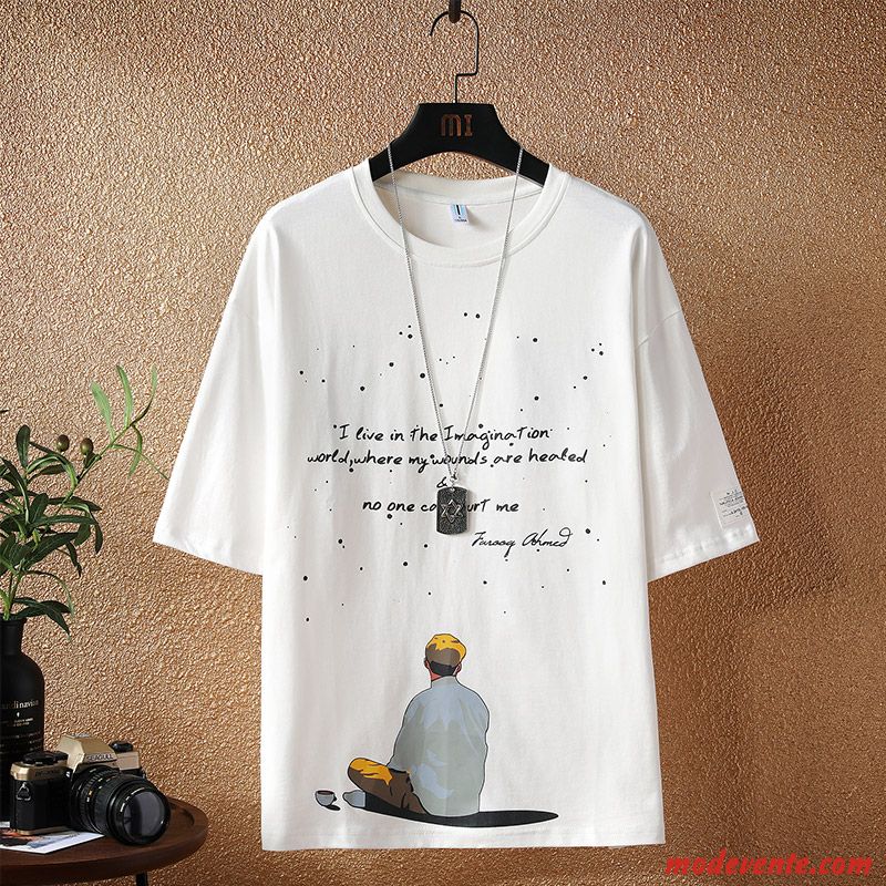T-shirt Homme Demi Manche Tendance Mode Été Une Veste Marque De Tendance Blanc