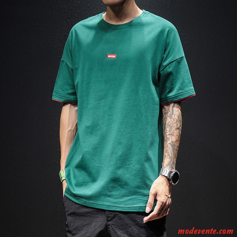 T-shirt Homme Demi Manche Été Courte Grande Taille Tendance Hip Hop Vert