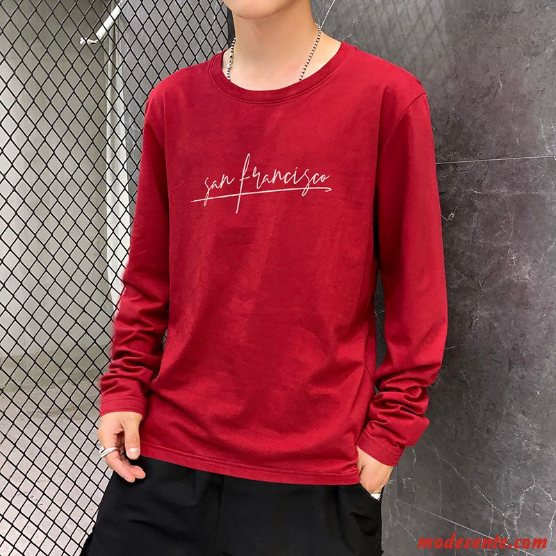 T-shirt Homme T-shirt Long L'automne Coton Bio Chemise En Bas Printemps Sweat À Capuche Rouge