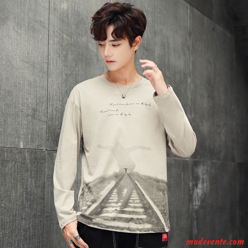 T-shirt Homme T-shirt Long Printemps Kaki Tendance Étudiant Sweat À Capuche