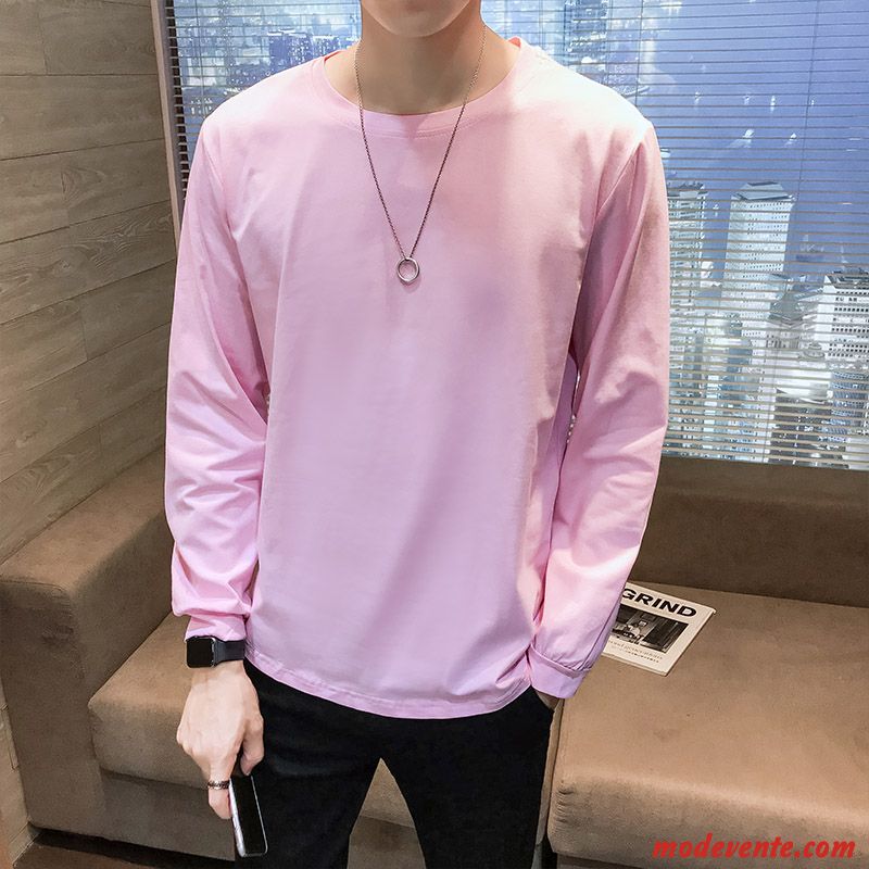 T-shirt Homme Tendance Les Adolescents Mode Une Veste Décontractée T-shirt Long Pure Rose