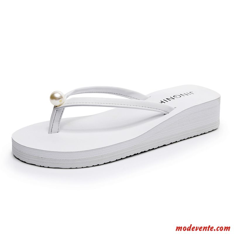 Tongs Femme Mode Antidérapant Talon Moyen Talons Compensés Outwear Été Blanc