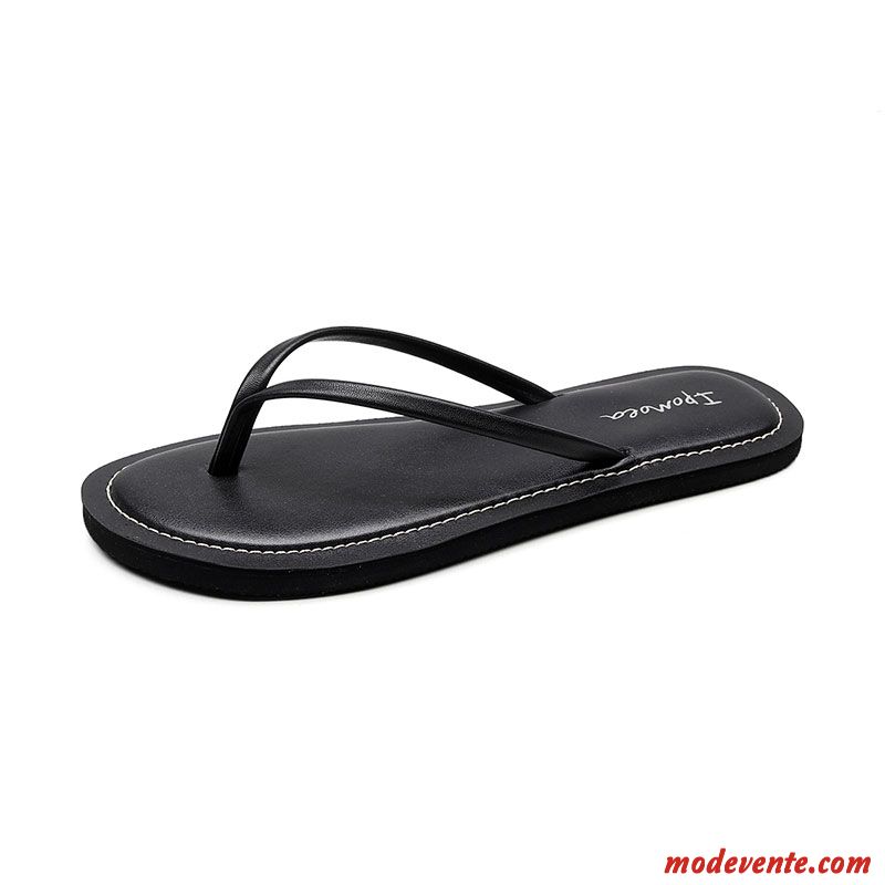 Tongs Femme Mode Vacances Outwear Antidérapant Plage Tongs Chaussons Noir
