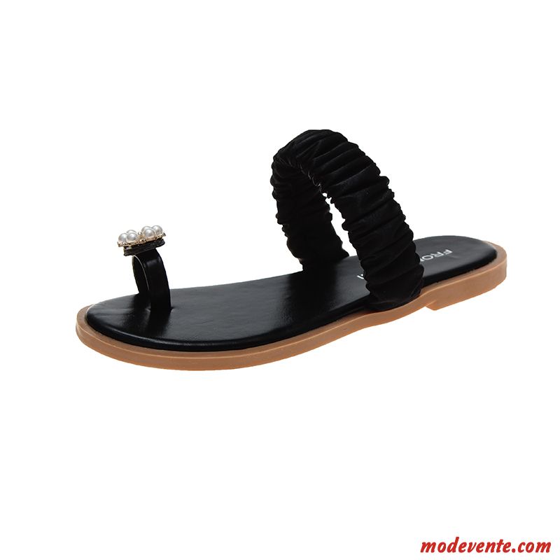 Tongs Femme Plates Perle Tongs Chaussons Antidérapant Outwear Été Noir Rouge