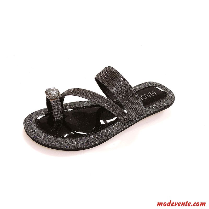 Tongs Femme Été Antidérapant Tendance Outwear Plates Tongs Chaussons Noir