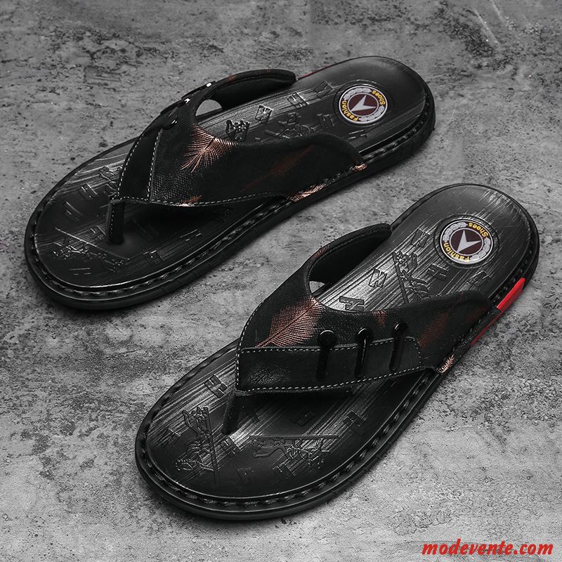 Tongs Homme Antidérapant Personnalité Mesh Tongs Chaussons Été Sandales Noir Rouge