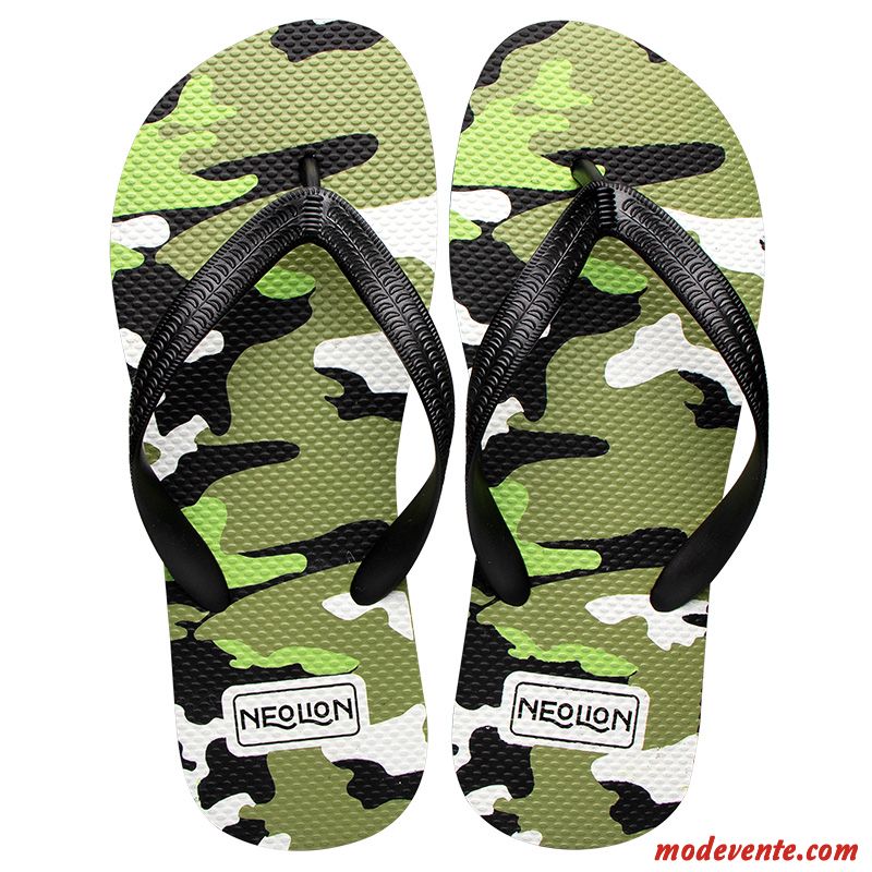 Tongs Homme Caoutchouc Plage Camouflage Tendance Été Antidérapant Vert