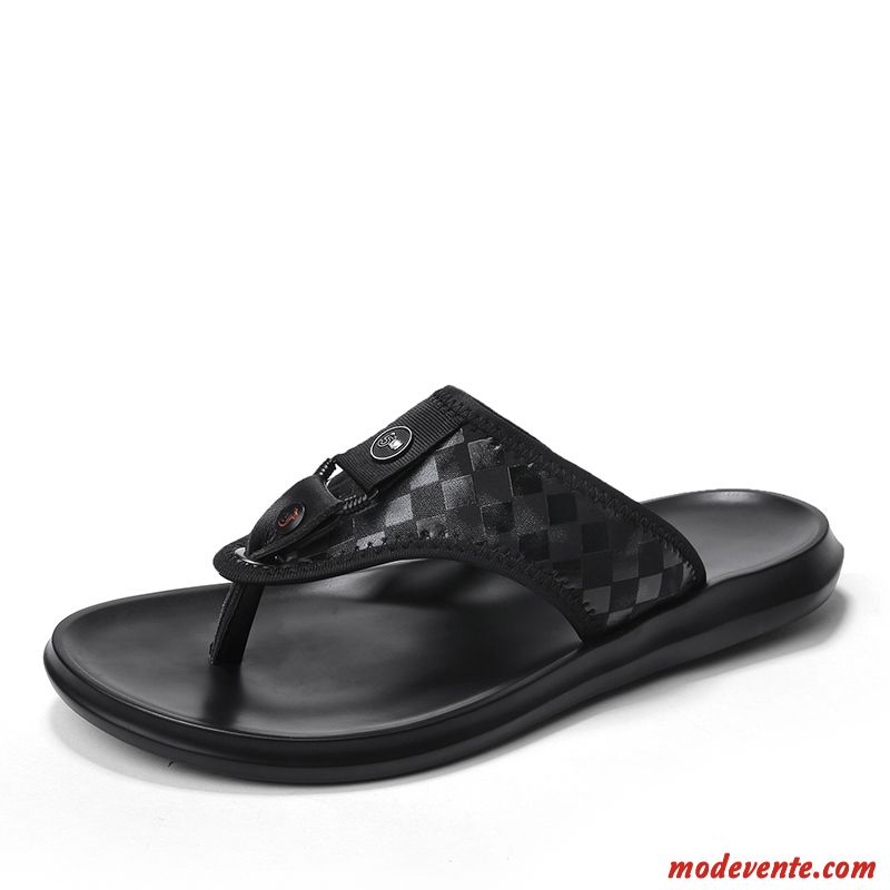 Tongs Homme Sandales De Plein Air Tous Les Assortis Plage Outwear Été Noir