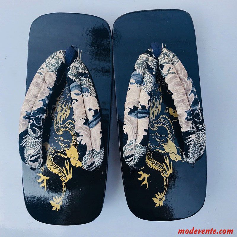 Tongs Homme Style Chinois Antidérapant Talons Hauts Tongs Chaussons Semelle Épaisse Bleu