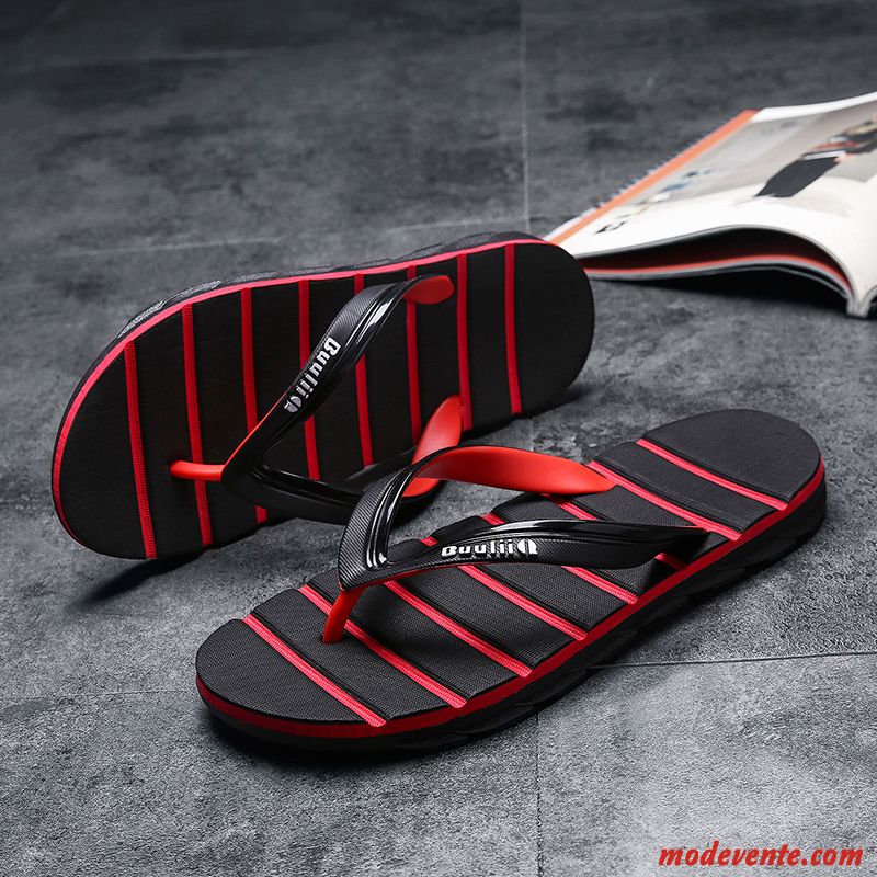Tongs Homme Tongs Chaussons Antidérapant Plage Personnalité Étudiant Été Rouge