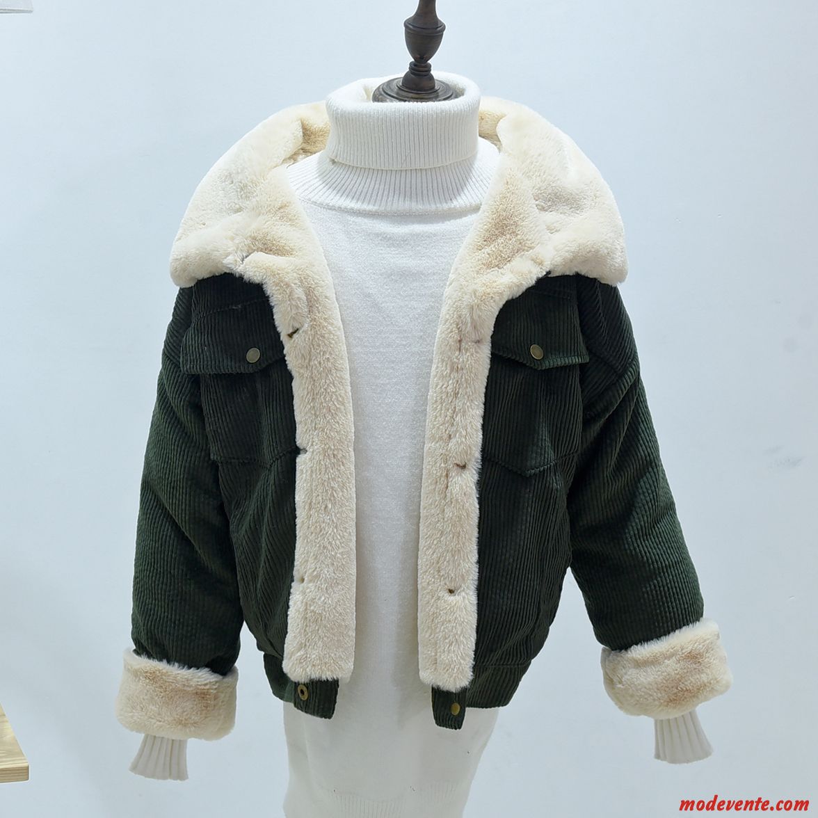 Veste En Coton Femme Baggy Offre Spéciale Étudiant Hiver Cachemire De Lapin Manteau Vert Foncé