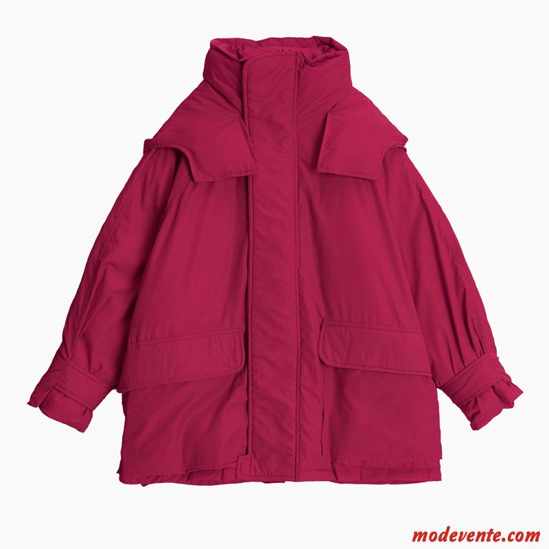 Veste En Coton Femme Court Anti-saison Baggy Hiver Épaissir Vêtements Matelassé Rouge