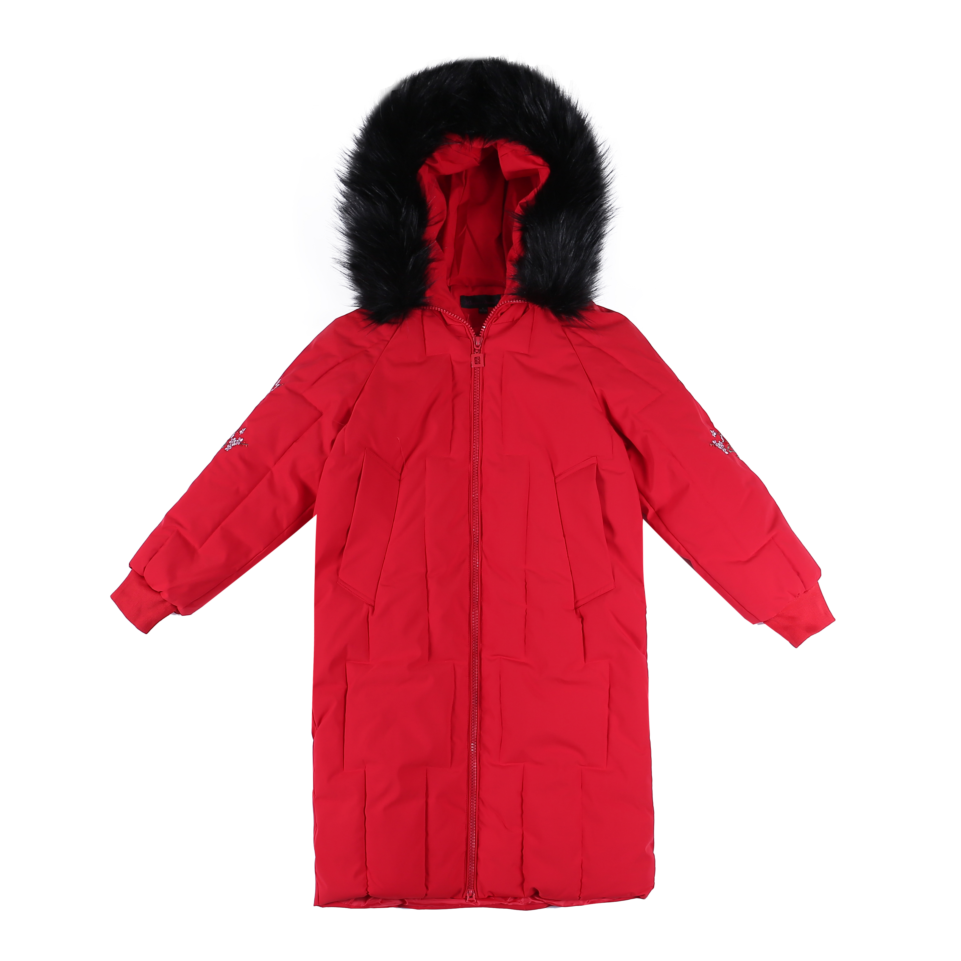 Veste En Coton Femme Graisse Capuche Broderie Hiver Manteau Grande Taille Rouge