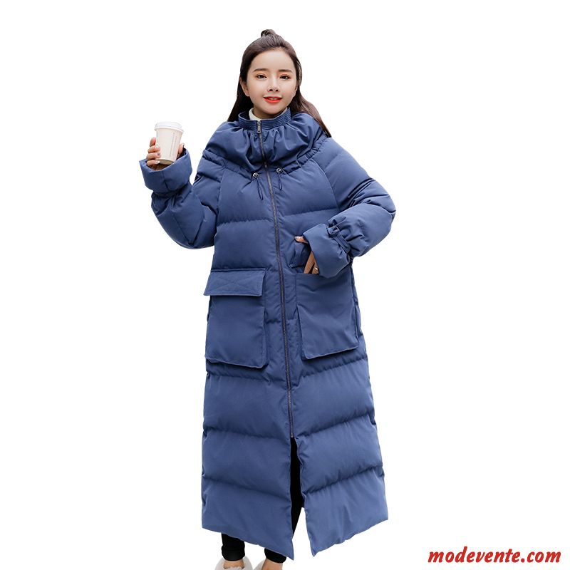 Veste En Coton Femme Hiver Épaissir Longues Vêtements Matelassé Chauds Simple Bleu