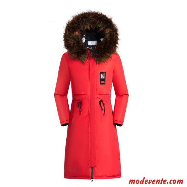 Veste En Coton Femme Les Deux Côtés Portent Mince Longue Grand Col De Fourrure Reversible Matelassée Rouge