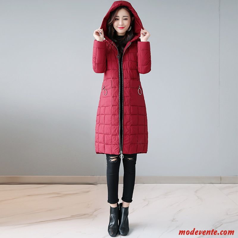 Veste En Coton Femme Longue Manteau Épaissir Matelassée Hiver Anti-saison Rouge