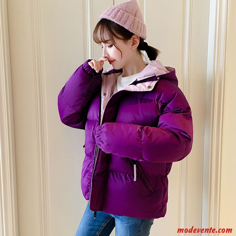 Veste En Coton Femme Manteau Hiver Court Baggy Vêtements Matelassé Étudiant Violet