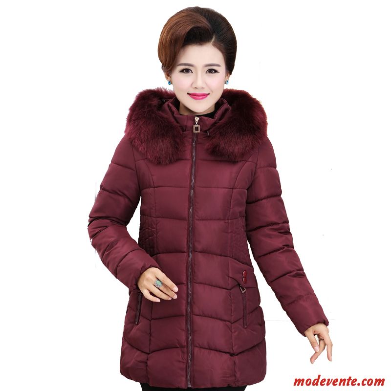 Veste En Coton Femme Matelassée Vêtements D'hiver Maman Longue Manteau Épaissir Bordeaux