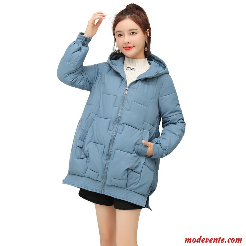 Veste En Coton Femme Vêtements D'hiver Épaissir Mode Longue Capuche Doux Pure Bleu