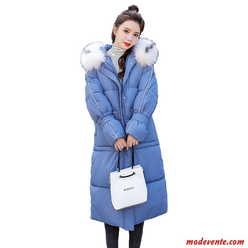 Veste En Coton Femme Élégant Chauds Hiver Longue Simple Fermeture Éclair Pure Bleu