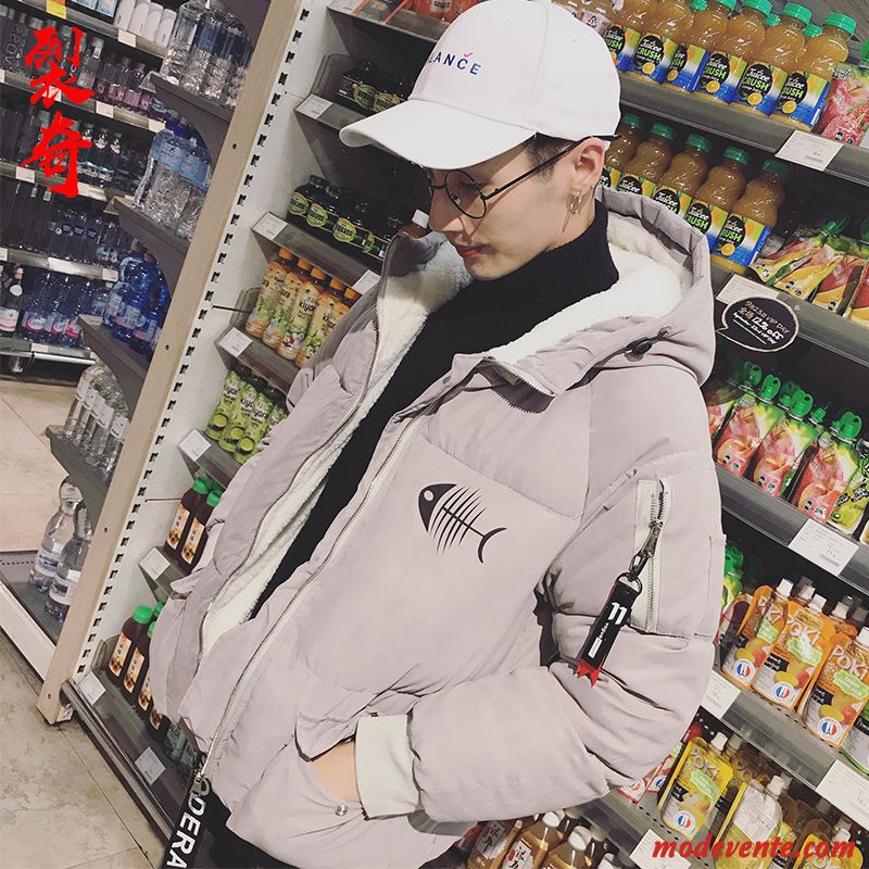 Veste En Coton Homme Hiver Capuche Vêtements Matelassé Jeunesse Matelassée L'automne Gris