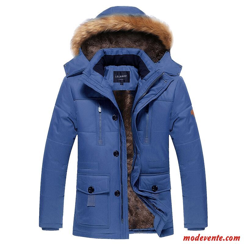 Veste En Coton Homme Longue Épaissir Matelassée Plus De Velours Hiver Vêtements Matelassé Bleu