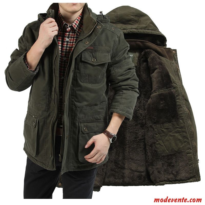 Veste En Coton Homme Plus De Velours Décontractée Chauds Grande Taille Hiver Baggy Vert