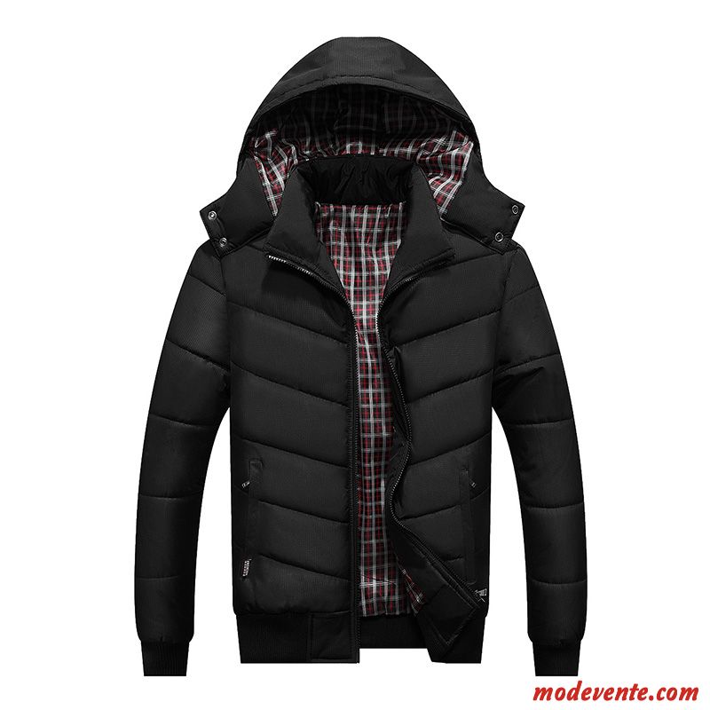 Veste En Coton Homme Slim Épaissir Hiver Vêtements Matelassé Capuche Manteau Noir