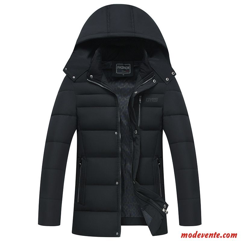 Veste En Coton Homme Vêtements D'hiver Manteau Vêtements Matelassé Plus De Velours Matelassée Longue Noir