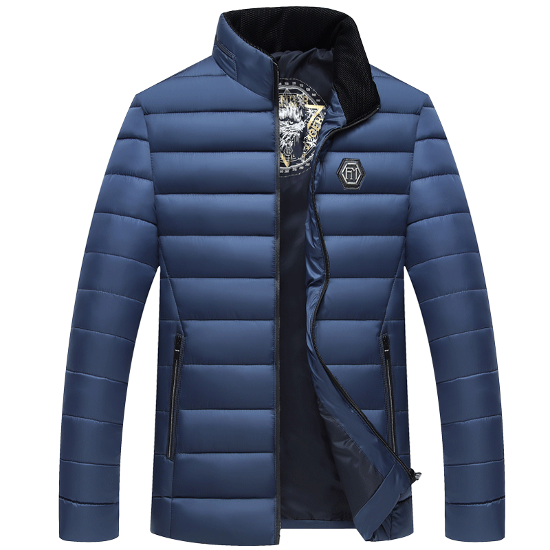 Veste En Coton Homme Âge Moyen Manteau Vêtements Matelassé Hiver Matelassée Vêtements D'hiver Bleu